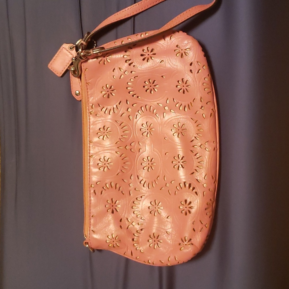 Coach Pink Leather Eyelet Wristlet - Picture 2 of 3